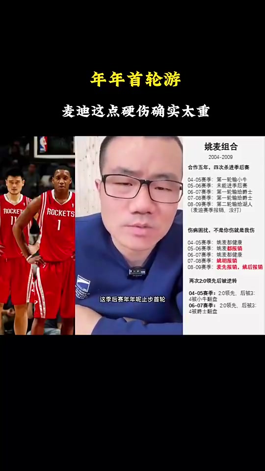  徐静雨麦迪作为两届得分王还和姚明搭档却年年首轮游这点真是硬伤